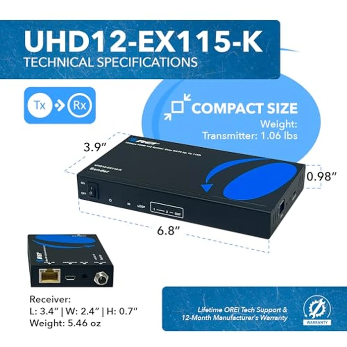 OREI 1x2 HDMI Extender Splitter 4K by Multiple Over Single Cable CAT6/7 4K@60Hz 4:4:4 HDCP 2.2 with IR Remote EDID Management - Up to 115 Ft - Loop Out - Low Latency - Full Support by OREI - Image 5