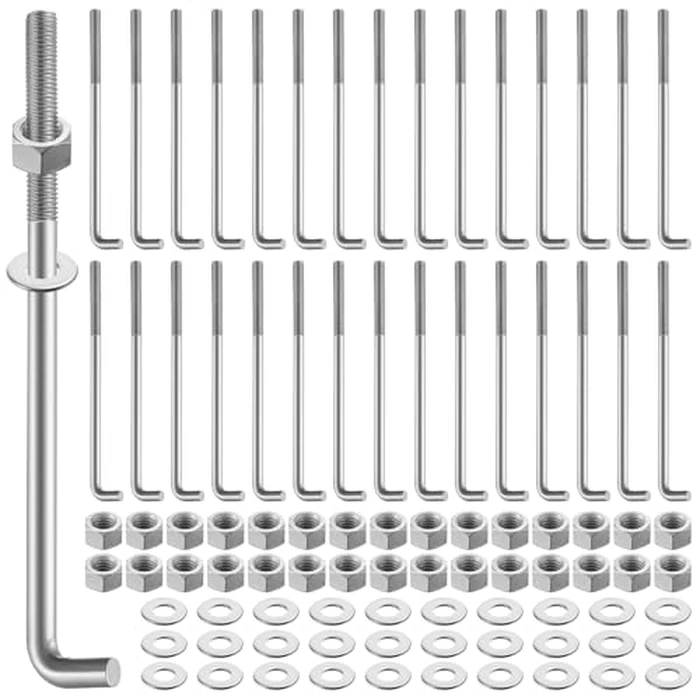 Blulu 30 Sets 5/8 x 12-inch Anchor Bolt L-Bolts (Nuts & Washers Included) Threaded Concrete Anchor Hot Dipped Galvanized Low Carbon Steel for Concrete Pad Pouring Wood Projects Cement Anchors J-Bolts by Blulu - Used - Like New condition - US$89.88