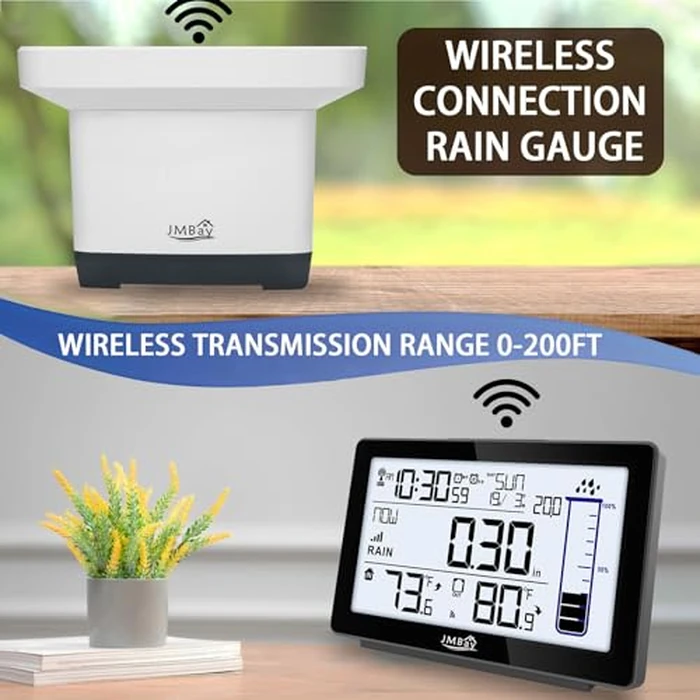 Wireless Rain Gauge Outdoor, Digital Rain Gauge Outdoors Best Rated with Thermometer,Accurate Self-Emptying Rain Measure Gauge for Garden,Remote Electronic Rain Meter,Freeze Proof Rainfall Measurer by JMBay - Image 2