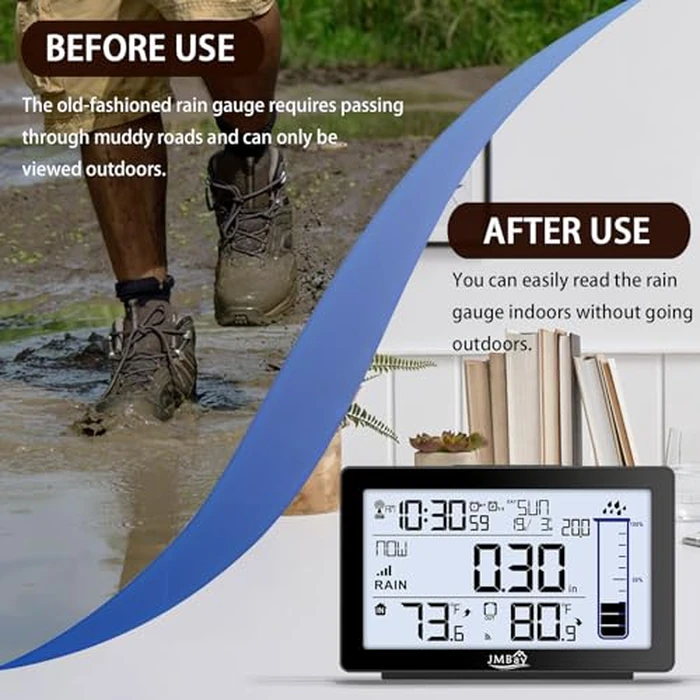 Wireless Rain Gauge Outdoor, Digital Rain Gauge Outdoors Best Rated with Thermometer,Accurate Self-Emptying Rain Measure Gauge for Garden,Remote Electronic Rain Meter,Freeze Proof Rainfall Measurer by JMBay - Image 3