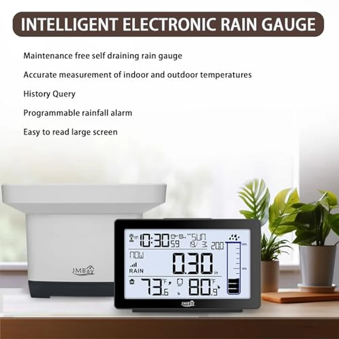 Wireless Rain Gauge Outdoor, Digital Rain Gauge Outdoors Best Rated with Thermometer,Accurate Self-Emptying Rain Measure Gauge for Garden,Remote Electronic Rain Meter,Freeze Proof Rainfall Measurer by JMBay - Image 5
