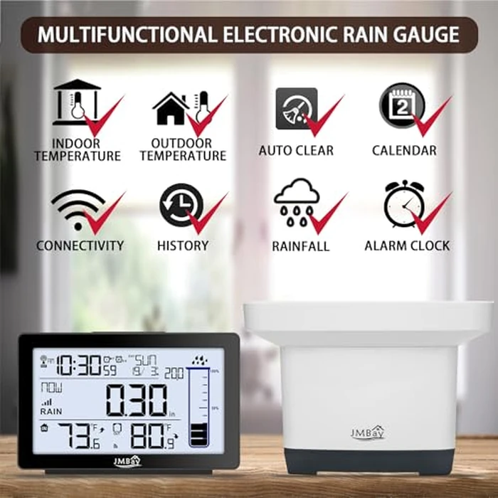 Wireless Rain Gauge Outdoor, Digital Rain Gauge Outdoors Best Rated with Thermometer,Accurate Self-Emptying Rain Measure Gauge for Garden,Remote Electronic Rain Meter,Freeze Proof Rainfall Measurer by JMBay - Image 6