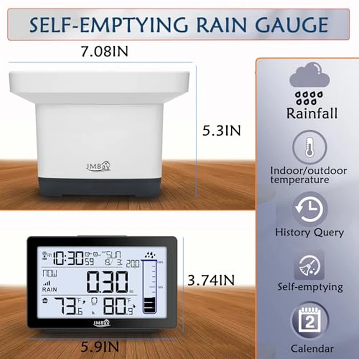 Wireless Rain Gauge Outdoor, Digital Rain Gauge Outdoors Best Rated with Thermometer,Accurate Self-Emptying Rain Measure Gauge for Garden,Remote Electronic Rain Meter,Freeze Proof Rainfall Measurer by JMBay - Image 7