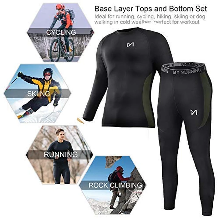 MEETYOO mens Sport Long Johns Base Layer Set, Black, Large US by MEETYOO - Image 5