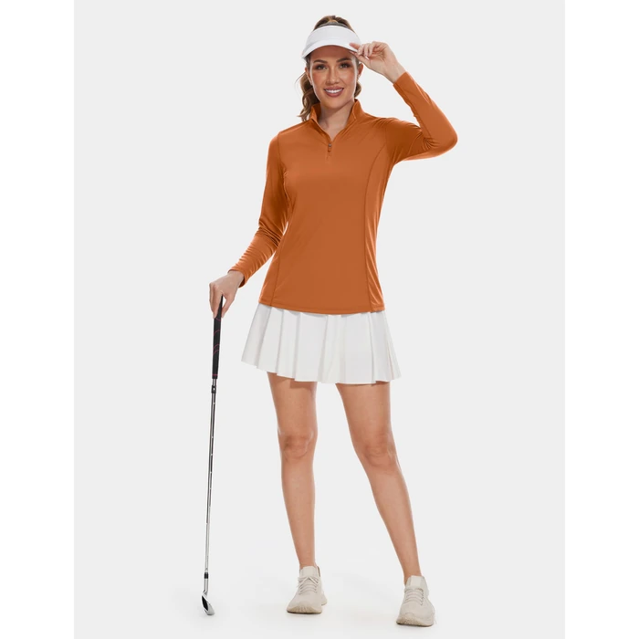TACVASEN Women's Half Zip Pullover Golf Shirt Sun Shirt UPF 50+ Long Sleeve Workout Tops Dark Orange, L by TACVASEN - Image 2