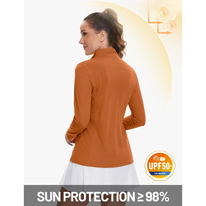 TACVASEN Women's Half Zip Pullover Golf Shirt Sun Shirt UPF 50+ Long Sleeve Workout Tops Dark Orange, L by TACVASEN - Image 3