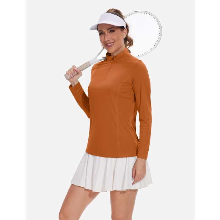 TACVASEN Women's Half Zip Pullover Golf Shirt Sun Shirt UPF 50+ Long Sleeve Workout Tops Dark Orange, L by TACVASEN - Image 6