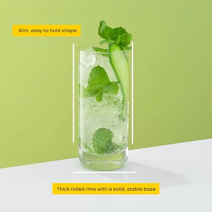 JoyJolt Faye 13oz Highball Glasses, 6pc Tall Glass Sets. Lead-Free Crystal Drinking Glasses. Water Glasses, Mojito Glass Cups, Tom Collins Bar Glassware, and Mixed Drink Cocktail Glass Set by JoyJolt - Image 5