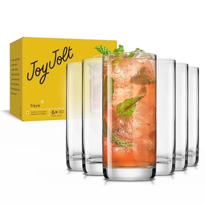 JoyJolt Faye 13oz Highball Glasses, 6pc Tall Glass Sets. Lead-Free Crystal Drinking Glasses. Water Glasses, Mojito Glass Cups, Tom Collins Bar Glassware, and Mixed Drink Cocktail Glass Set by JoyJolt - Image 9