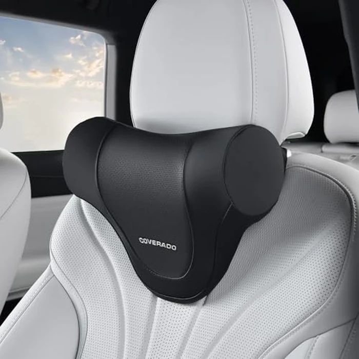 Coverado Car Headrest Pillow, Ergonomic Memory Foam Car Neck Pillow for Driving Seat with Adjustable Strap, Soft PU Leather Breathable Removable Cover Neck Support for Neck Pain Relief by Coverado - Used - Very Good condition