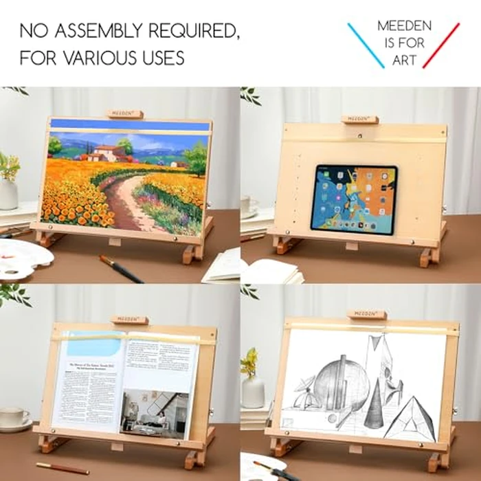 MEEDEN Large Drawing Board Easel, Solid Beech Wooden Tabletop H-Frame Adjustable Easel Artist Drawing & Sketching Board for Artists, Teens & Painters, Holds Canvas up to 23" high by MEEDEN - Image 6