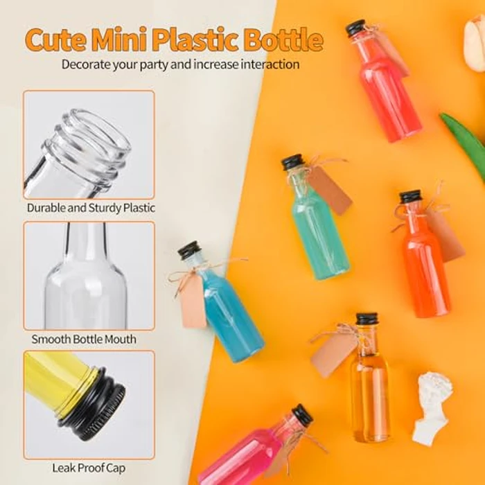 24 Pack Mini Liquor Bottles with Lids, Shot Bottles, Small Plastic Miniature Alcohol Bottles with 12 Funnels, Brush, 24 Tag and Ropes, Reusable Mini Bottles for Wine, Juice by V·Colokishi - Image 5