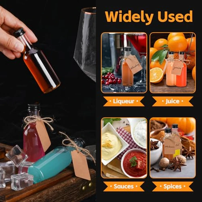 24 Pack Mini Liquor Bottles with Lids, Shot Bottles, Small Plastic Miniature Alcohol Bottles with 12 Funnels, Brush, 24 Tag and Ropes, Reusable Mini Bottles for Wine, Juice by V·Colokishi - Image 7
