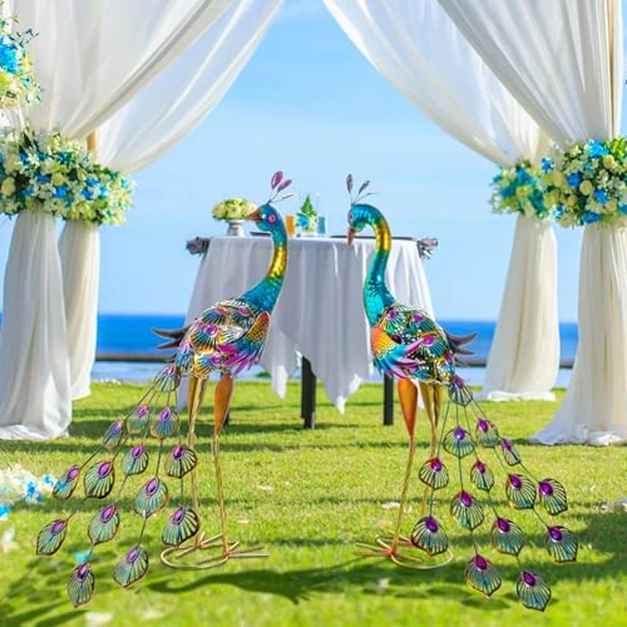 Kukooka Peacock Garden Statues Metal Peacocks Sculptures for Outdoor Backyard Decor Patio Lawn Porch Yard Decoration (Pack of 2, Blue) by Kukooka - Image 3