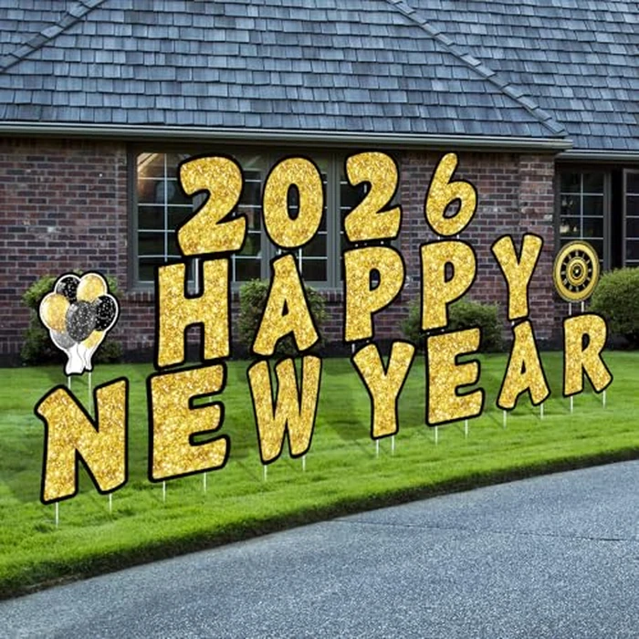 Memorywuu 18 Pcs Happy New Year 2026 Yard Signs with Stakes, 16 Inches New Year Outdoor Lawn Signs, 2026 Clock and Balloon Patio Garden Lawn Decorations for Outdoor Garden Patio Eve Party Supplies by Memorywuu - Used - Like New condition - US$22.17