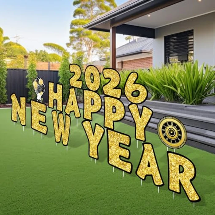 Memorywuu 18 Pcs Happy New Year 2026 Yard Signs with Stakes, 16 Inches New Year Outdoor Lawn Signs, 2026 Clock and Balloon Patio Garden Lawn Decorations for Outdoor Garden Patio Eve Party Supplies by Memorywuu - Image 4
