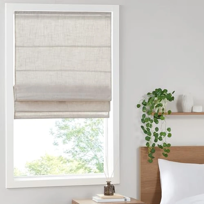 Madison Park Kyler Cordless Roman Shades - Single Panel, Lightweight Linen Blend Fabric, Natural Design, Easy Installation, Light Filtering Window Blind, Bedroom, Living Room Decor 27"W x 64"H Natural by Madison Park - Used - Very Good condition - CA$54.71