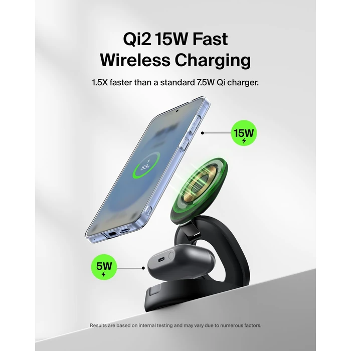 Belkin MagSafe Charger Compatible, 2-in-1 Qi2 Wireless Charging Station 15W, Convertible Wireless Charger for iPhone 17, Apple Watch, AirPods, Portable Phone Stand for Travel w/ 30W Adapter - Black by Belkin - Image 3