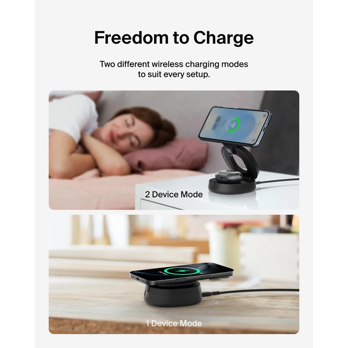 Belkin MagSafe Charger Compatible, 2-in-1 Qi2 Wireless Charging Station 15W, Convertible Wireless Charger for iPhone 17, Apple Watch, AirPods, Portable Phone Stand for Travel w/ 30W Adapter - Black by Belkin - Image 5
