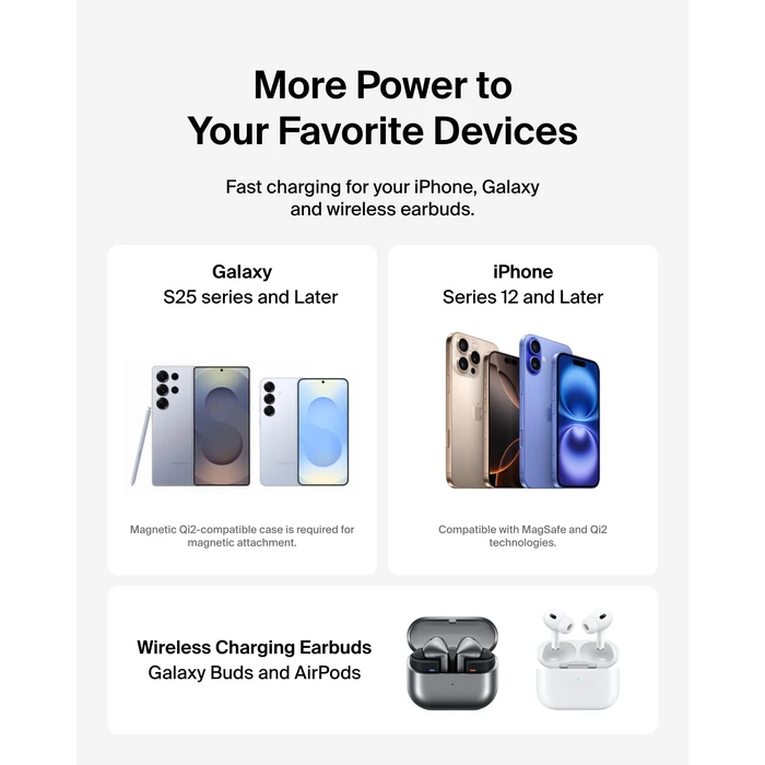 Belkin MagSafe Charger Compatible, 2-in-1 Qi2 Wireless Charging Station 15W, Convertible Wireless Charger for iPhone 17, Apple Watch, AirPods, Portable Phone Stand for Travel w/ 30W Adapter - Black by Belkin - Image 6