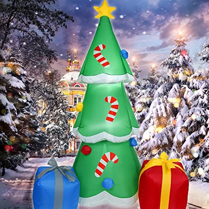 NORTH CLIFF 6FT H Adorable Christmas Inflatable Tree with Two Gift Gags with Build-in LED Lights, Blow up Christmas Tree Outdoor Indoor Decorations Large Party Yard Decoration by NORTH CLIFF - Used - Good condition