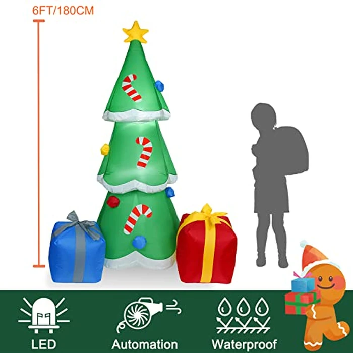 NORTH CLIFF 6FT H Adorable Christmas Inflatable Tree with Two Gift Gags with Build-in LED Lights, Blow up Christmas Tree Outdoor Indoor Decorations Large Party Yard Decoration by NORTH CLIFF - Image 3