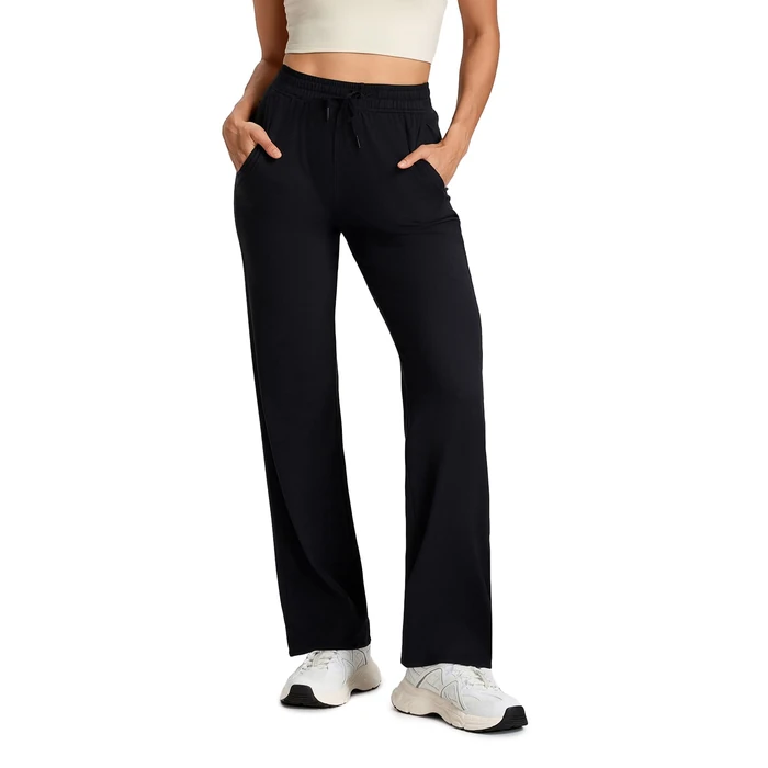 Yogipace Petite Women's Ultra-Soft Lightweight Stretch Straight Leg Yoga Pants with Pockets Travel Casual Pants,27",Black,Size S by Yogipace - Image 1