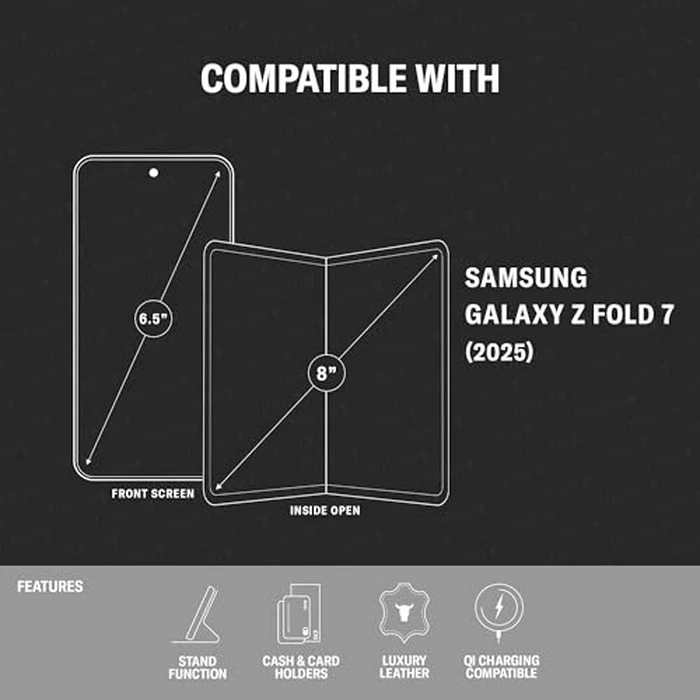 TORRO Case Compatible with Samsung Galaxy Z Fold7 2025 - Premium Leather Wallet Case with Stand Function and Card Slots (Dark Brown) by TORRO - Image 2