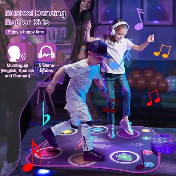 Flooyes Dance Mat Toys for 3-12 Year Old Kids, Electronic Dance Pad with Light-up 6-Button Wireless Bluetooth, Music Dance with 5 Game Modes, Birthday Toys Gifts for 3 4 5 6 7 8 9 10+ Year Old Girls by Flooyes - Image 3