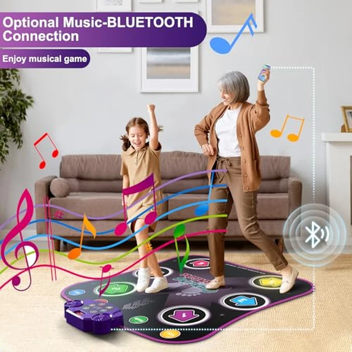 Flooyes Dance Mat Toys for 3-12 Year Old Kids, Electronic Dance Pad with Light-up 6-Button Wireless Bluetooth, Music Dance with 5 Game Modes, Birthday Toys Gifts for 3 4 5 6 7 8 9 10+ Year Old Girls by Flooyes - Image 5