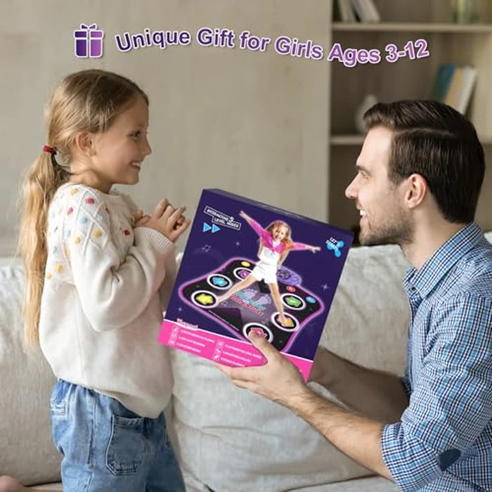 Flooyes Dance Mat Toys for 3-12 Year Old Kids, Electronic Dance Pad with Light-up 6-Button Wireless Bluetooth, Music Dance with 5 Game Modes, Birthday Toys Gifts for 3 4 5 6 7 8 9 10+ Year Old Girls by Flooyes - Image 7