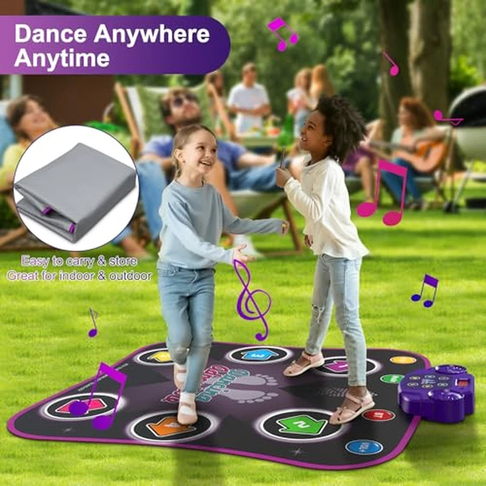 Flooyes Dance Mat Toys for 3-12 Year Old Kids, Electronic Dance Pad with Light-up 6-Button Wireless Bluetooth, Music Dance with 5 Game Modes, Birthday Toys Gifts for 3 4 5 6 7 8 9 10+ Year Old Girls by Flooyes - Image 8