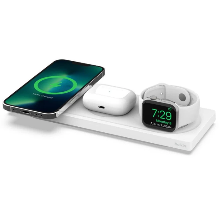 Belkin BOOSTCHARGE PRO 3-in-1 Wireless Charging Pad with MagSafe - White by Belkin - Refurbished - Excellent condition - US$50.94