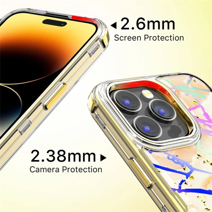 MyBat Pro Tuff Kleer Series Phone Case for iPhone 14 Pro Max - Pale Yellow Marbling/Electroplating Gold - Brand New by MyBat Pro - Image 7