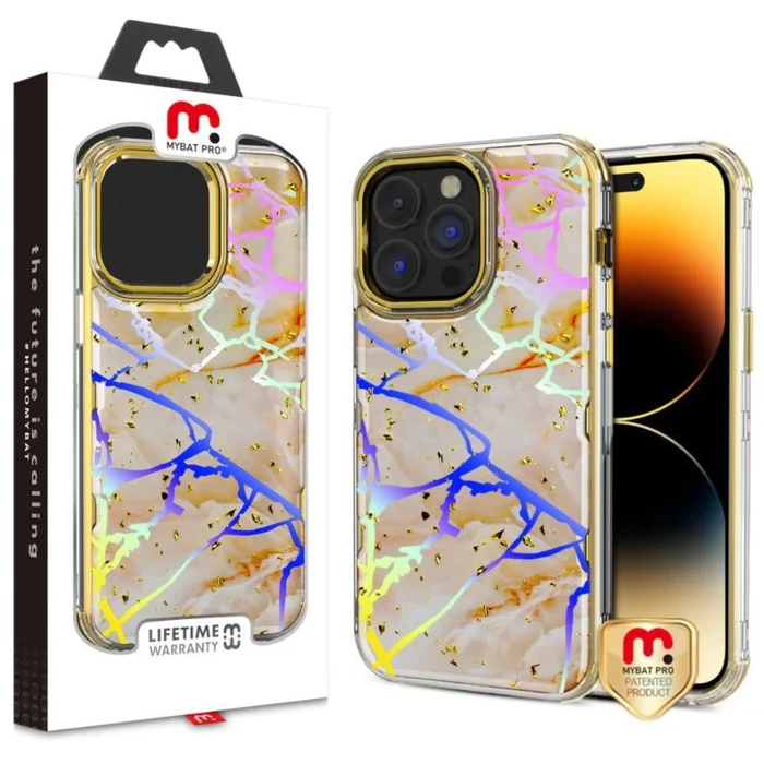 MyBat Pro Tuff Kleer Series Phone Case for iPhone 14 Pro Max - Pale Yellow Marbling/Electroplating Gold - Brand New by MyBat Pro - Refurbished - Brand New condition - US$8.28