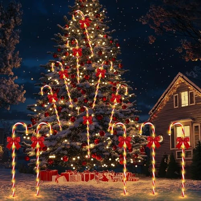 40in Christmas Solar Candy Cane Pathway Lights, 12Pcs 120 LED Solar Outdoor Christmas Decorations with Red Bow Waterproof, 8 Modes Timer Remote Walkway Garden Light for Xmas Yard Lawn Patio Decor by HELESIN - Image 8