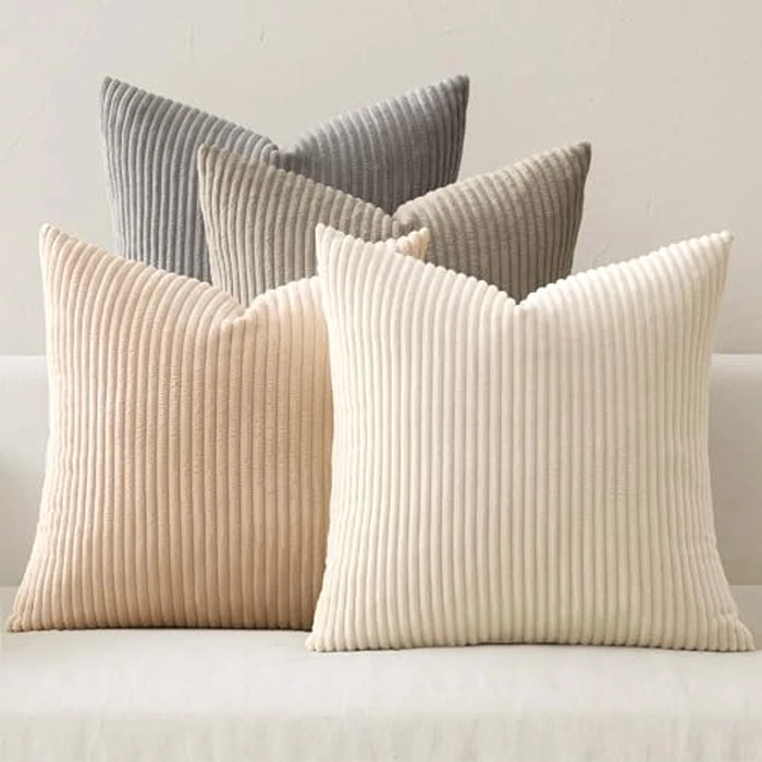MIULEE Boho Farmhouse Neutral Cream Throw Pillow Covers 18x18 Inch Set of 4 Mordern Nordic Cushion Covers Soft Corduroy Home Decor for Couch Bed Sofa Living Room by MIULEE - Used - Very Good condition - CA$26.82