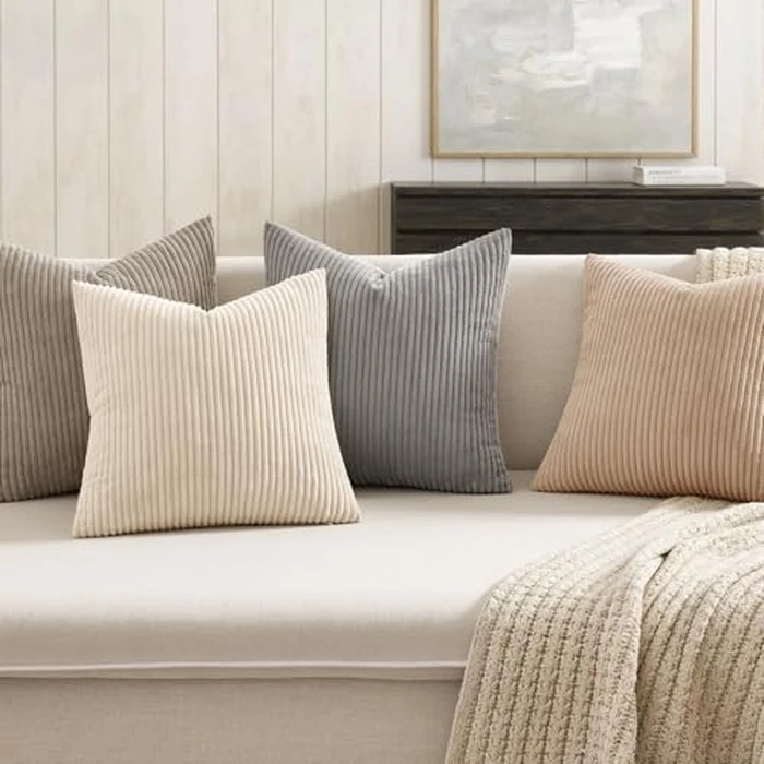MIULEE Boho Farmhouse Neutral Cream Throw Pillow Covers 18x18 Inch Set of 4 Mordern Nordic Cushion Covers Soft Corduroy Home Decor for Couch Bed Sofa Living Room by MIULEE - Image 3