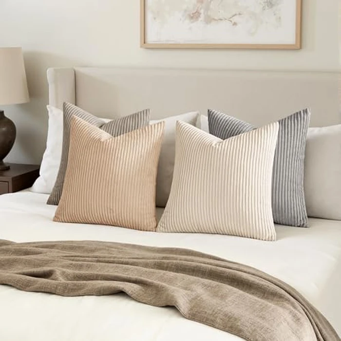MIULEE Boho Farmhouse Neutral Cream Throw Pillow Covers 18x18 Inch Set of 4 Mordern Nordic Cushion Covers Soft Corduroy Home Decor for Couch Bed Sofa Living Room by MIULEE - Image 4