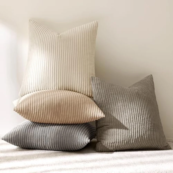 MIULEE Boho Farmhouse Neutral Cream Throw Pillow Covers 18x18 Inch Set of 4 Mordern Nordic Cushion Covers Soft Corduroy Home Decor for Couch Bed Sofa Living Room by MIULEE - Image 6