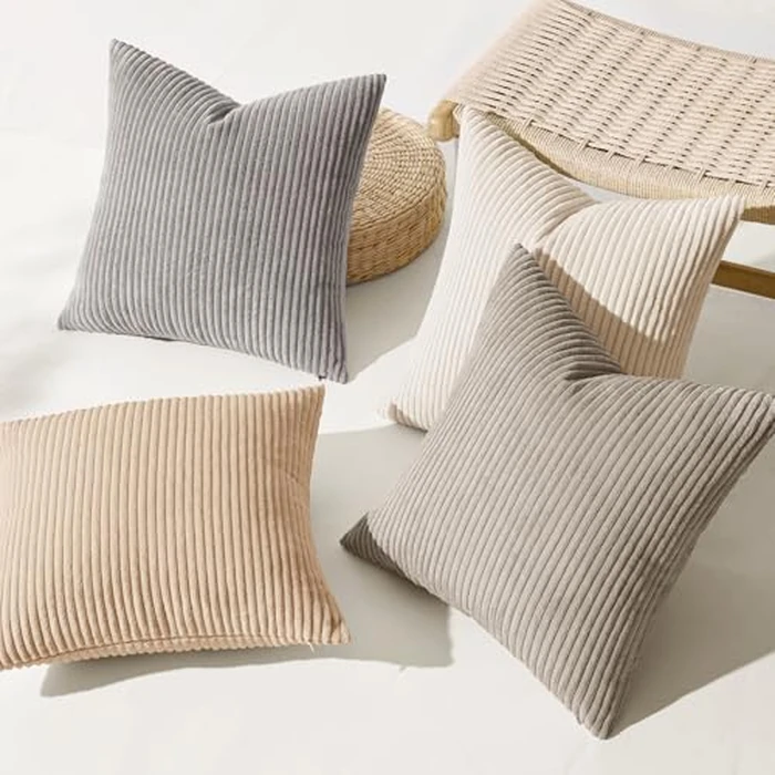 MIULEE Boho Farmhouse Neutral Cream Throw Pillow Covers 18x18 Inch Set of 4 Mordern Nordic Cushion Covers Soft Corduroy Home Decor for Couch Bed Sofa Living Room by MIULEE - Image 7