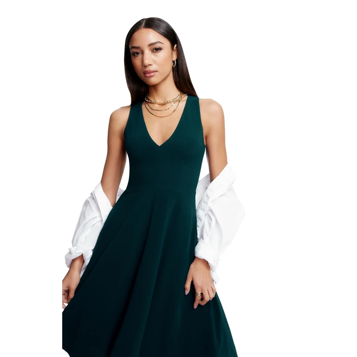 Dress the Population Women's Catalina Solid Sleeveless Fit & Flare Midi Dress, Peacock Blue M by Dress the Population - Image 3