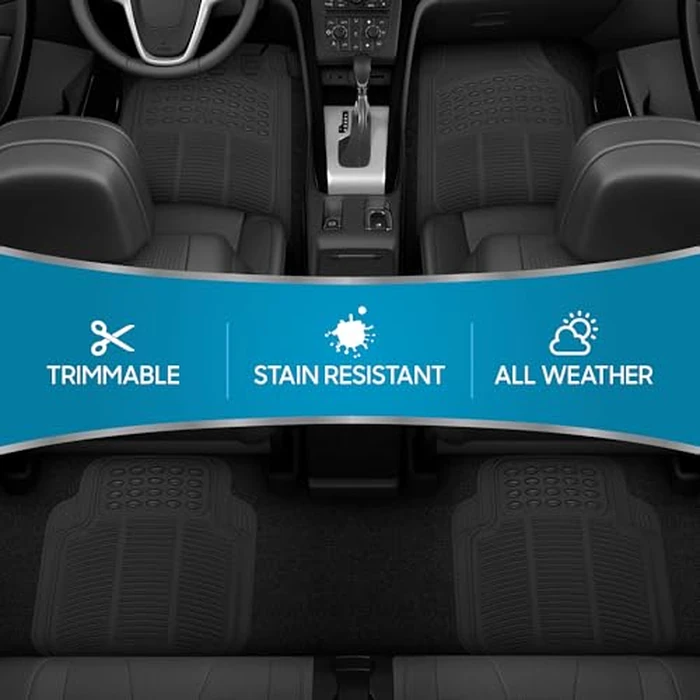 BDK Floor Mats, 4-Piece All-Weather Car Mat with Universal Fit Design, Durable Rubber Car Floor Mats with Capture Ridges, Waterproof for Cars Trucks SUV (Black) by BDK - Image 2