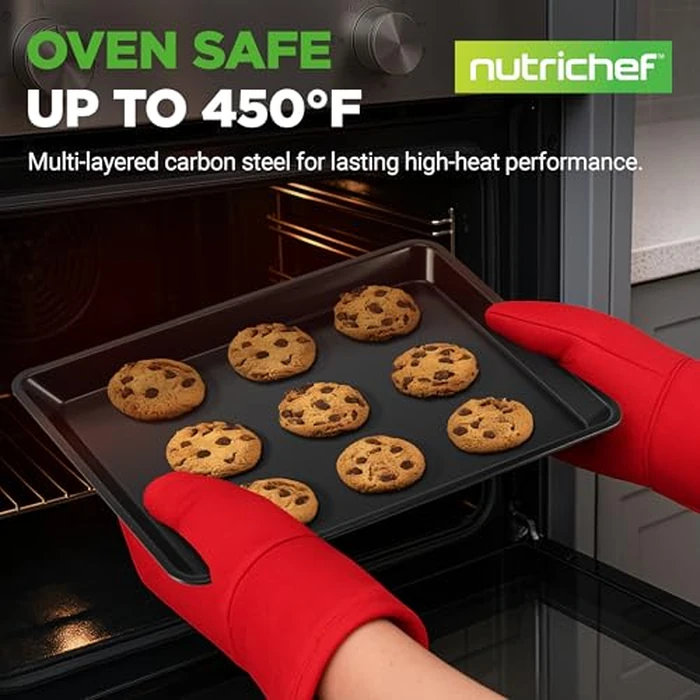 Nutrichef Non-Stick Cookie Sheet Baking Pans - 2-Pc. Professional Quality Kitchen Cooking Bake Trays w/ Black Diamond Coating, Dishwasher Safe, Perfect for Pastries, Roasting and More by Nutrichef - Image 3