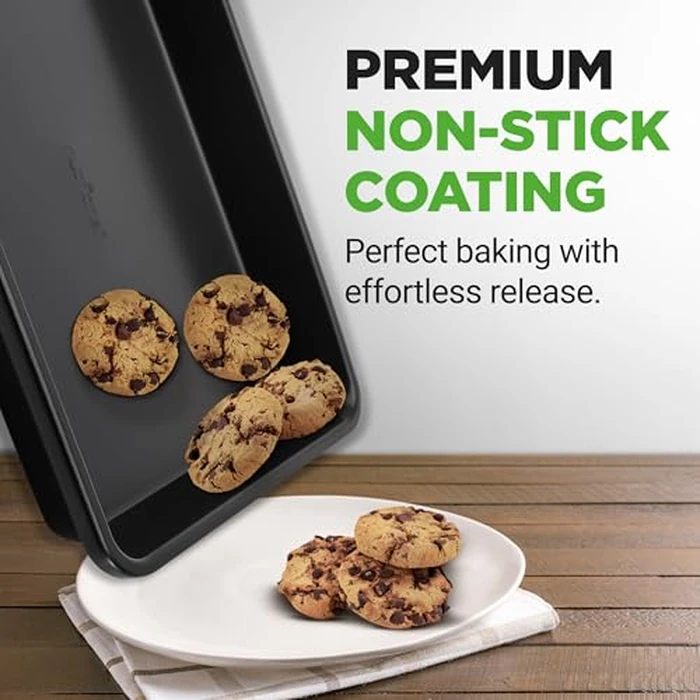 Nutrichef Non-Stick Cookie Sheet Baking Pans - 2-Pc. Professional Quality Kitchen Cooking Bake Trays w/ Black Diamond Coating, Dishwasher Safe, Perfect for Pastries, Roasting and More by Nutrichef - Image 7