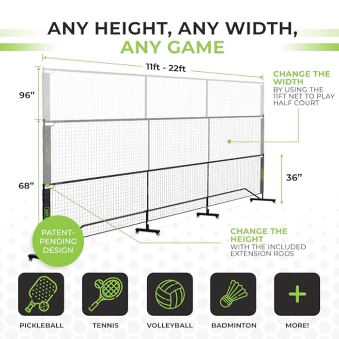 6 in 1 - Multi Sport Net - Pickleball Net, Badminton Net, Tennis Net, Outdoor Volleyball Net for Backyard - Regulation Size 22ft & Half Court 11ft - Patented Portable Pickleball Net & Driveway Nets by Leonor - Image 2