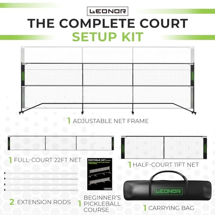 6 in 1 - Multi Sport Net - Pickleball Net, Badminton Net, Tennis Net, Outdoor Volleyball Net for Backyard - Regulation Size 22ft & Half Court 11ft - Patented Portable Pickleball Net & Driveway Nets by Leonor - Image 3