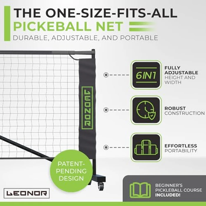 6 in 1 - Multi Sport Net - Pickleball Net, Badminton Net, Tennis Net, Outdoor Volleyball Net for Backyard - Regulation Size 22ft & Half Court 11ft - Patented Portable Pickleball Net & Driveway Nets by Leonor - Image 4