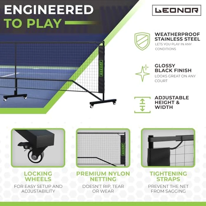 6 in 1 - Multi Sport Net - Pickleball Net, Badminton Net, Tennis Net, Outdoor Volleyball Net for Backyard - Regulation Size 22ft & Half Court 11ft - Patented Portable Pickleball Net & Driveway Nets by Leonor - Image 5
