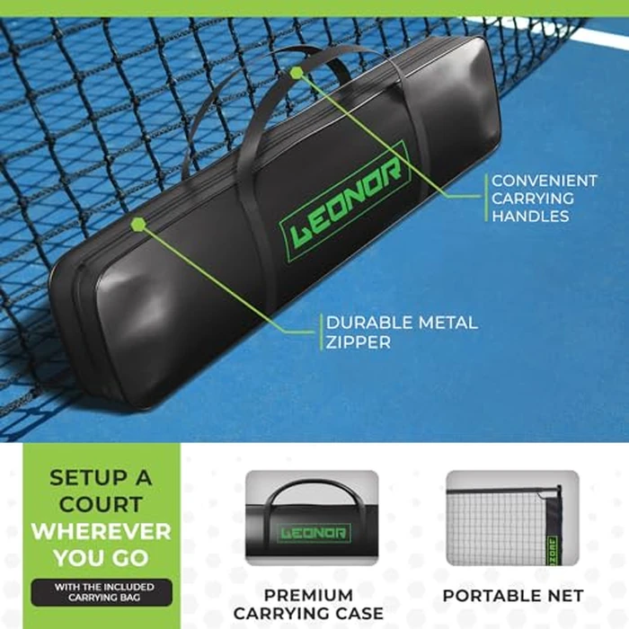 6 in 1 - Multi Sport Net - Pickleball Net, Badminton Net, Tennis Net, Outdoor Volleyball Net for Backyard - Regulation Size 22ft & Half Court 11ft - Patented Portable Pickleball Net & Driveway Nets by Leonor - Image 6